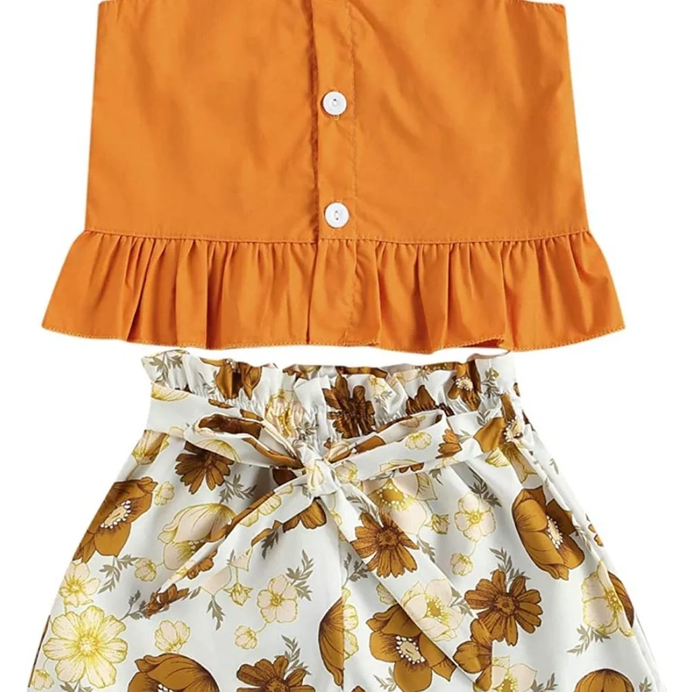 Toddler Girl Outfits Sleeveless Tops + Floral Shorts 2pcs (6-9 months)